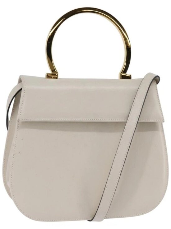 Salvatore Ferragamo Handbags - Salvatore Ferragamo Hand Bag Leather 2way White Gold Auth BA5896